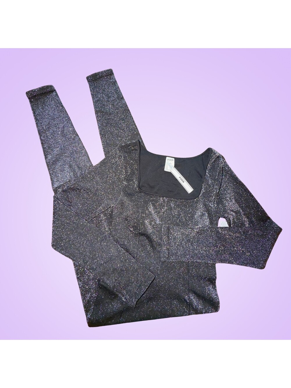 Womens Size M Black Sparkle Bodysuit by PINK Victoria's Secret | Long Sleeve